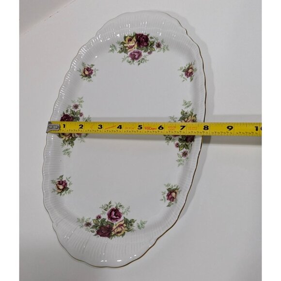 Crystal Clear Fine Porcelain Oval Platter With Rose Design & Gold Trim - Picture 8 of 12
